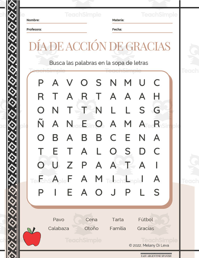 Spanish: Thanksgiving Day Word Search Packet pertaining to Spanish Thanksgiving Word Search Printable