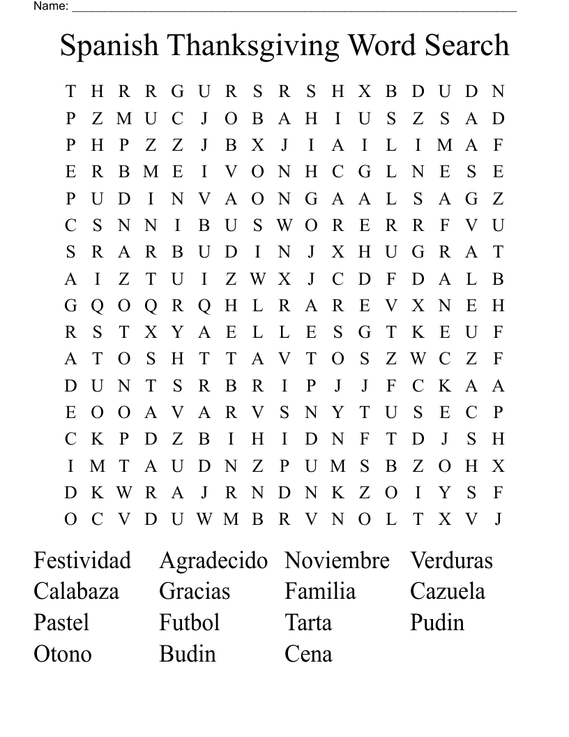 Spanish Thanksgiving Word Search - Wordmint throughout Spanish Thanksgiving Word Search Printable