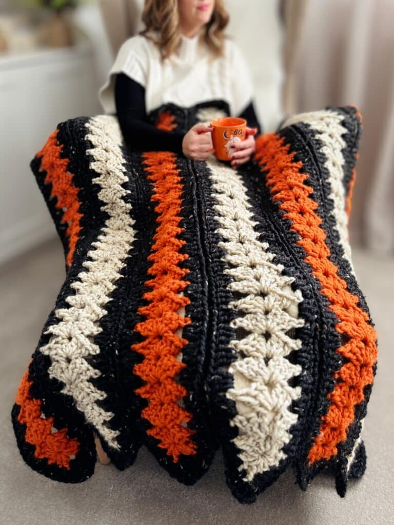 Spooky Strips Halloween Mile-A-Minute Crochet Blanket (Free in Printable Mile a Minute Crochet Pattern Free