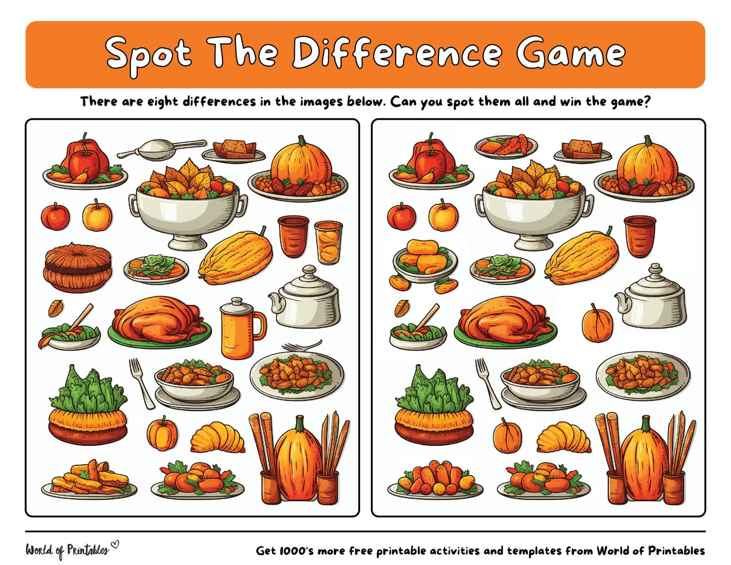 Spot The Difference Thanksgiving Games - World Of Printables pertaining to Thanksgiving Spot the Difference Free Printable