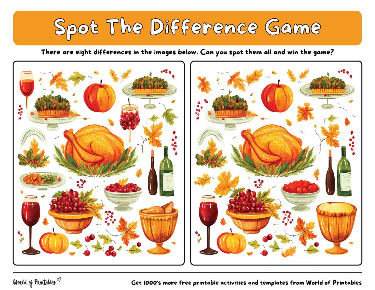 Spot The Difference Thanksgiving Games - World Of Printables with regard to Thanksgiving Spot The Difference Printable
