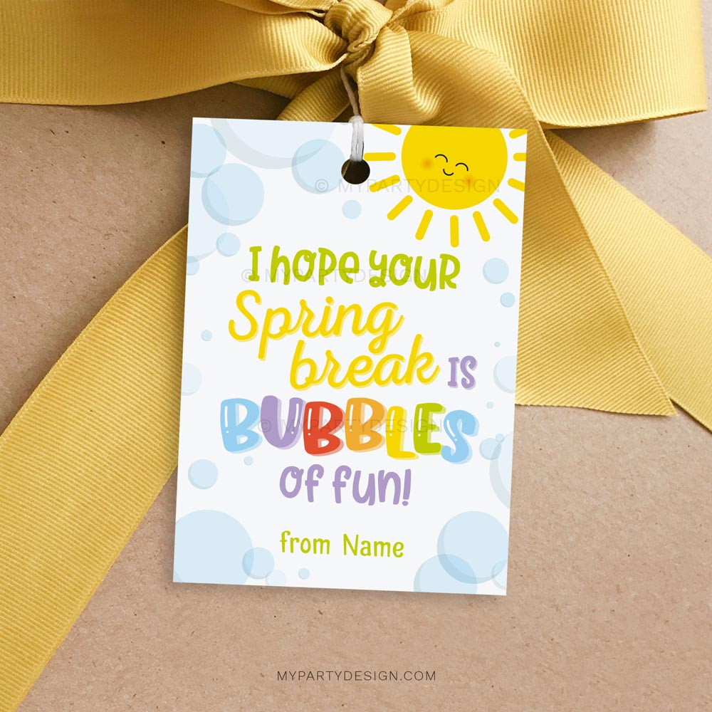 Spring Break Bubbles Gift Tag, Printable Pdf - My Party Design within Free Printable Gift Tags For Bubbles