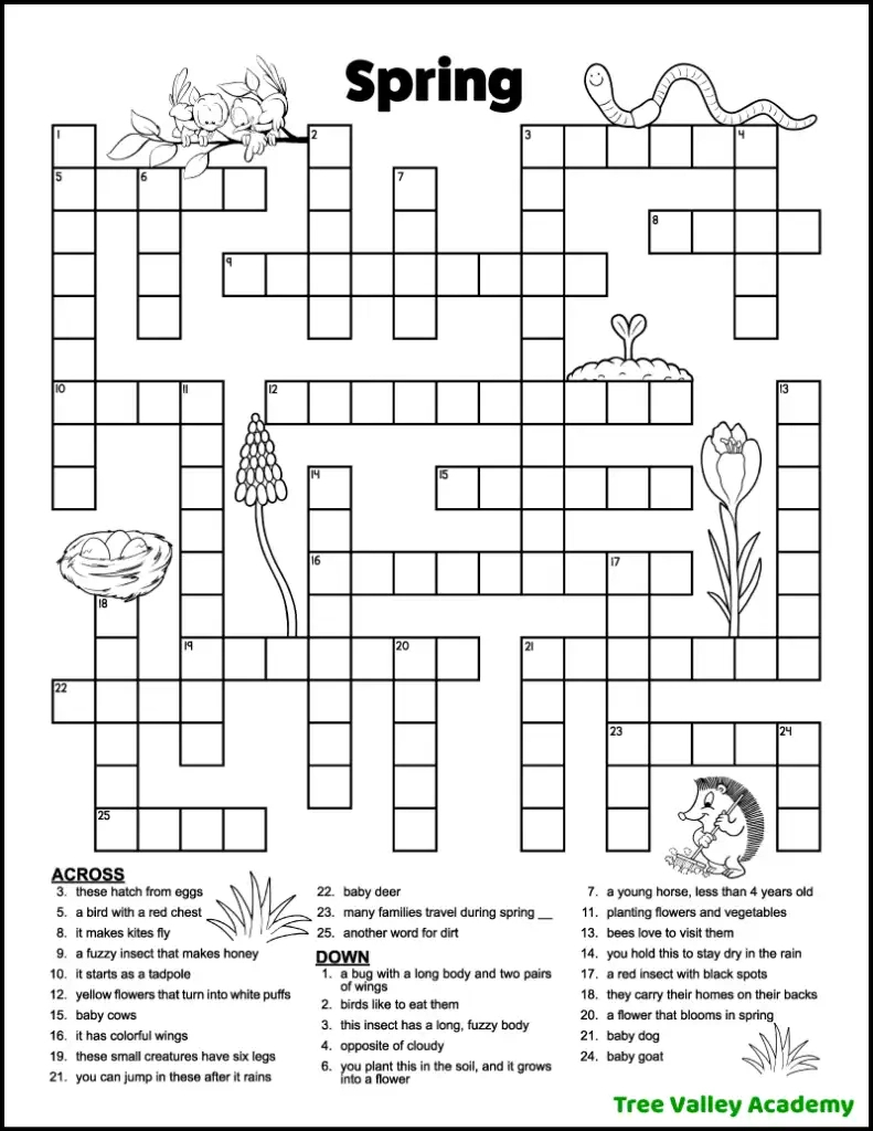 Spring Crossword Puzzles For Kids - Tree Valley Academy in Free Printable Crossword Puzzles For Kids