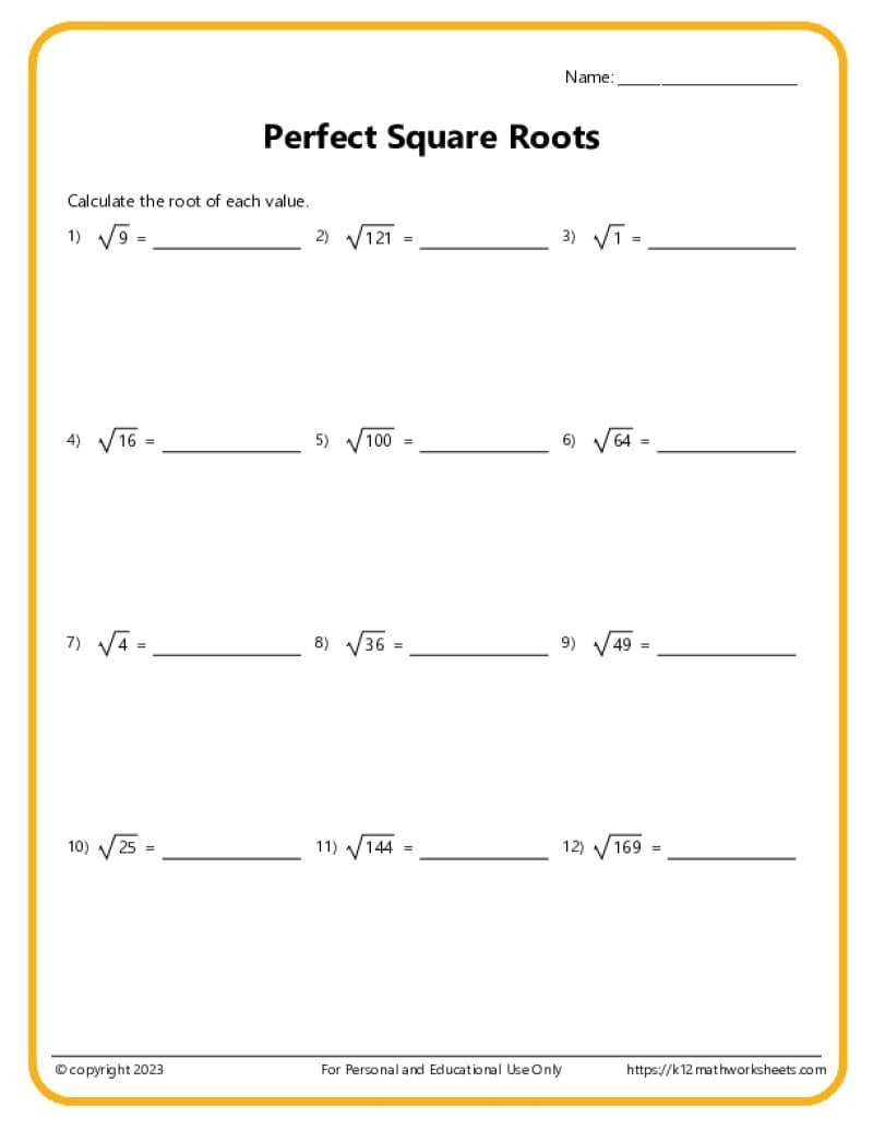 Square Roots, Cube, 4Th, 5Th &amp;amp; 6Th Roots - K12 Math Worksheets within Free Printable Square Root Worksheets