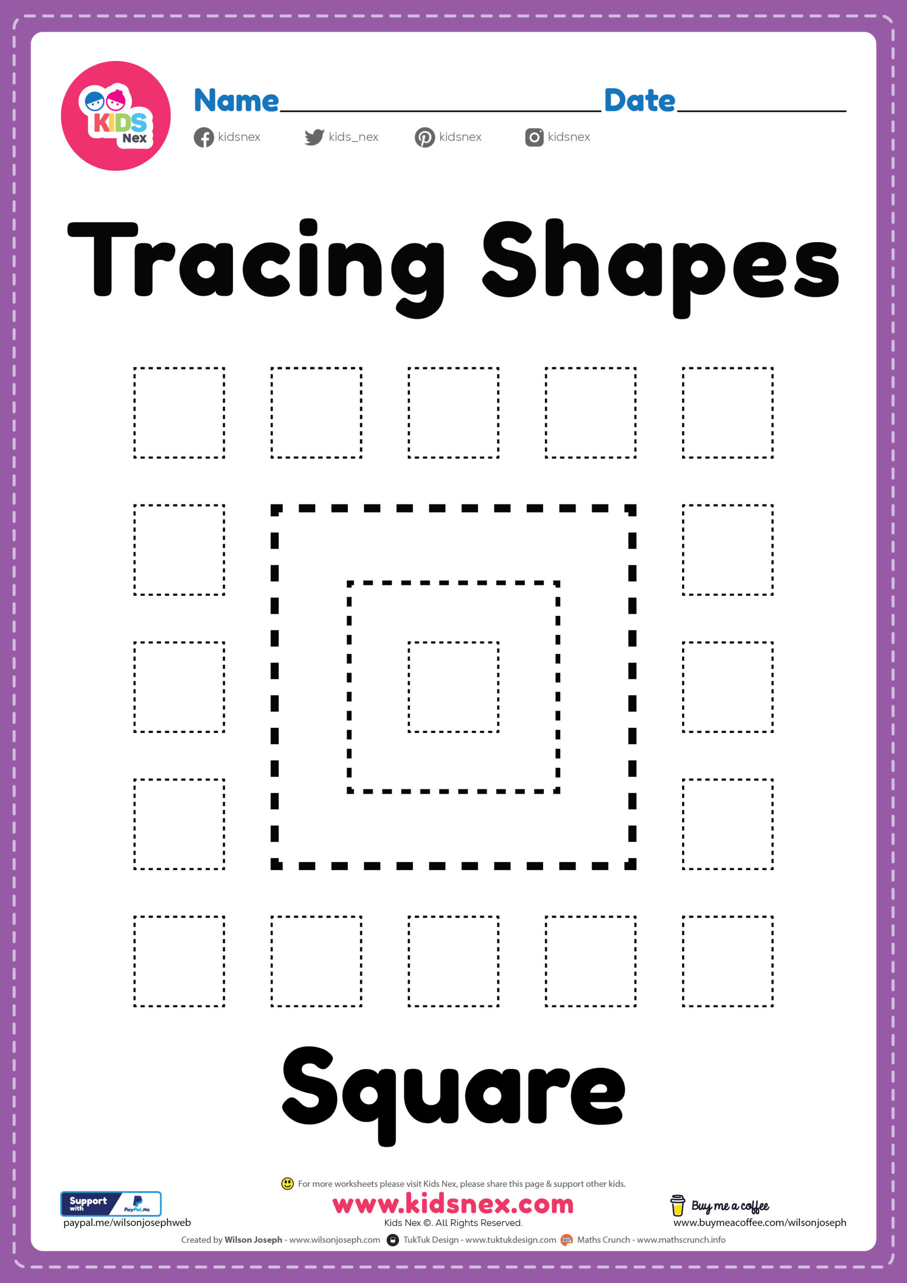 Square Tracing Worksheet - Free Printable Pdf For Kindergarten throughout Free Printable Worksheet Square