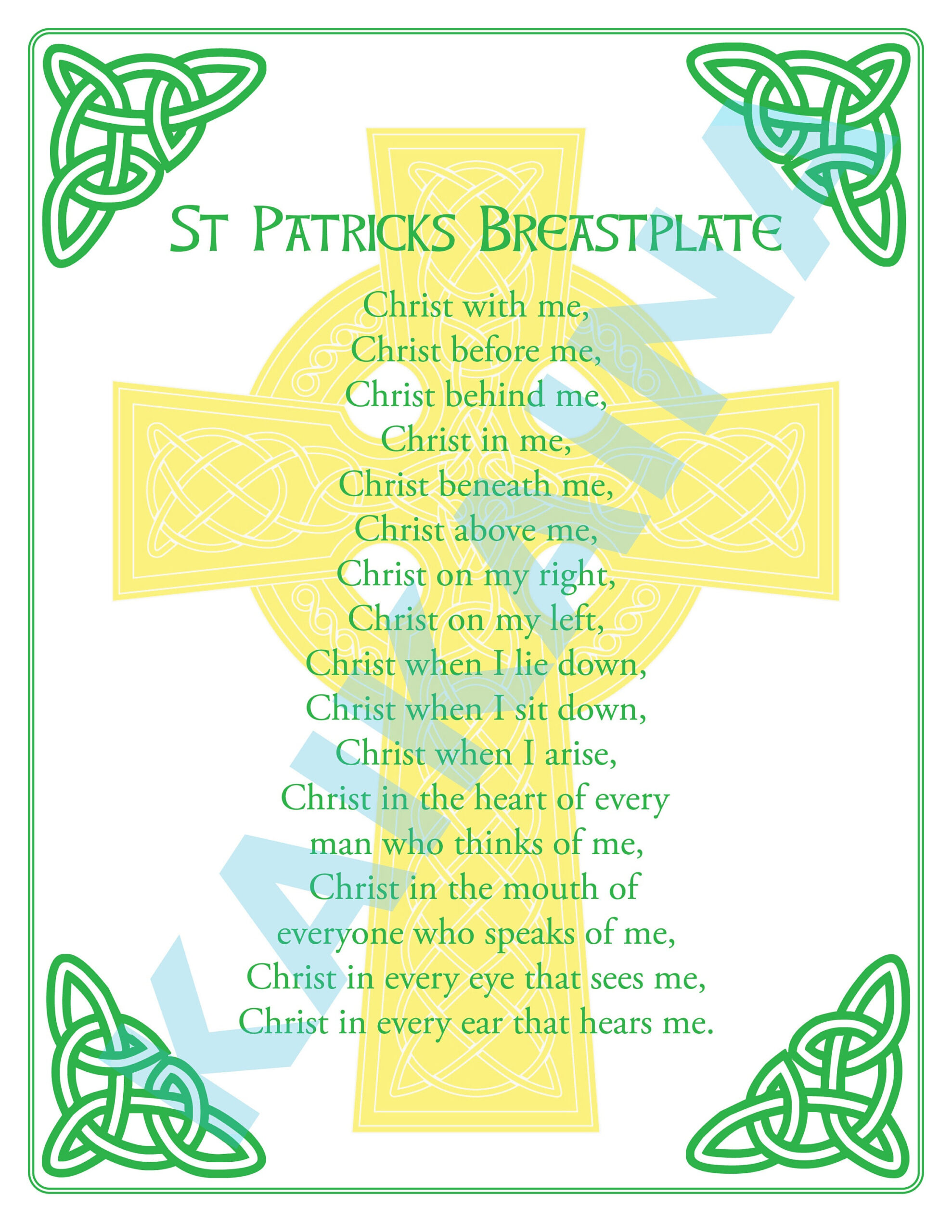 St. Patrick Breastplate Prayer Printable 8.5 X 11 Poster "Christ within Printable Prayer of St Patrick