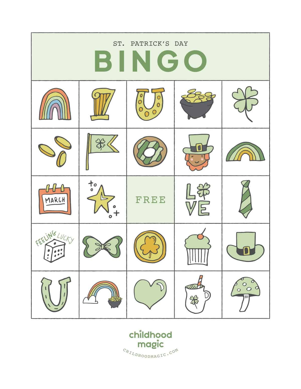 St. Patrick&#039;S Day Bingo - Childhood Magic for St Patrick&amp;#039;s Day Bingo Cards