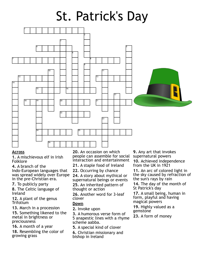 St. Patrick&amp;#039;S Day Crossword - Wordmint in St Patrick&amp;#039;S Day Crossword Puzzles Printable