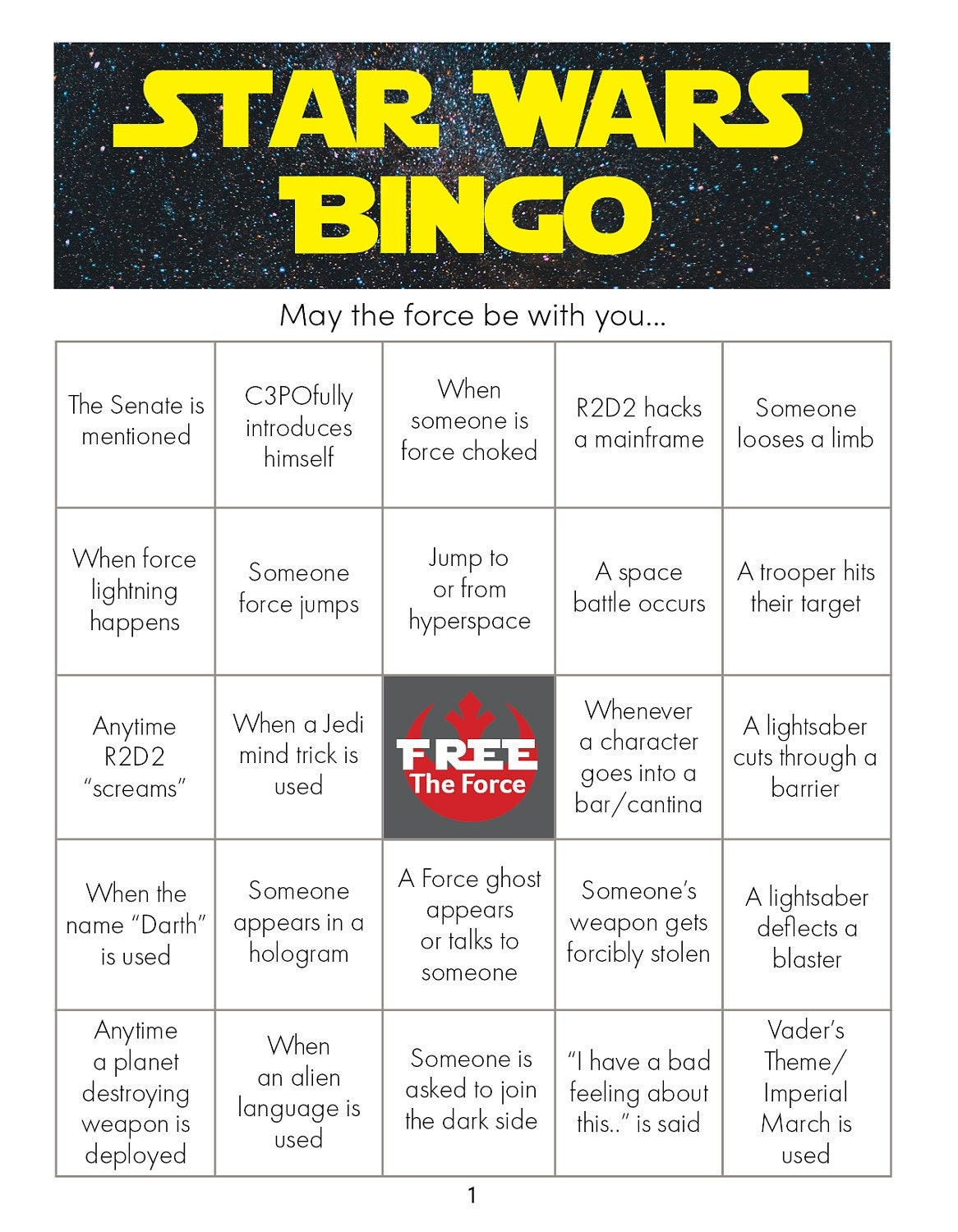Star Wars Bingo - Film-Marathon Edition - Etsy.de in Star Wars Bingo Cards
