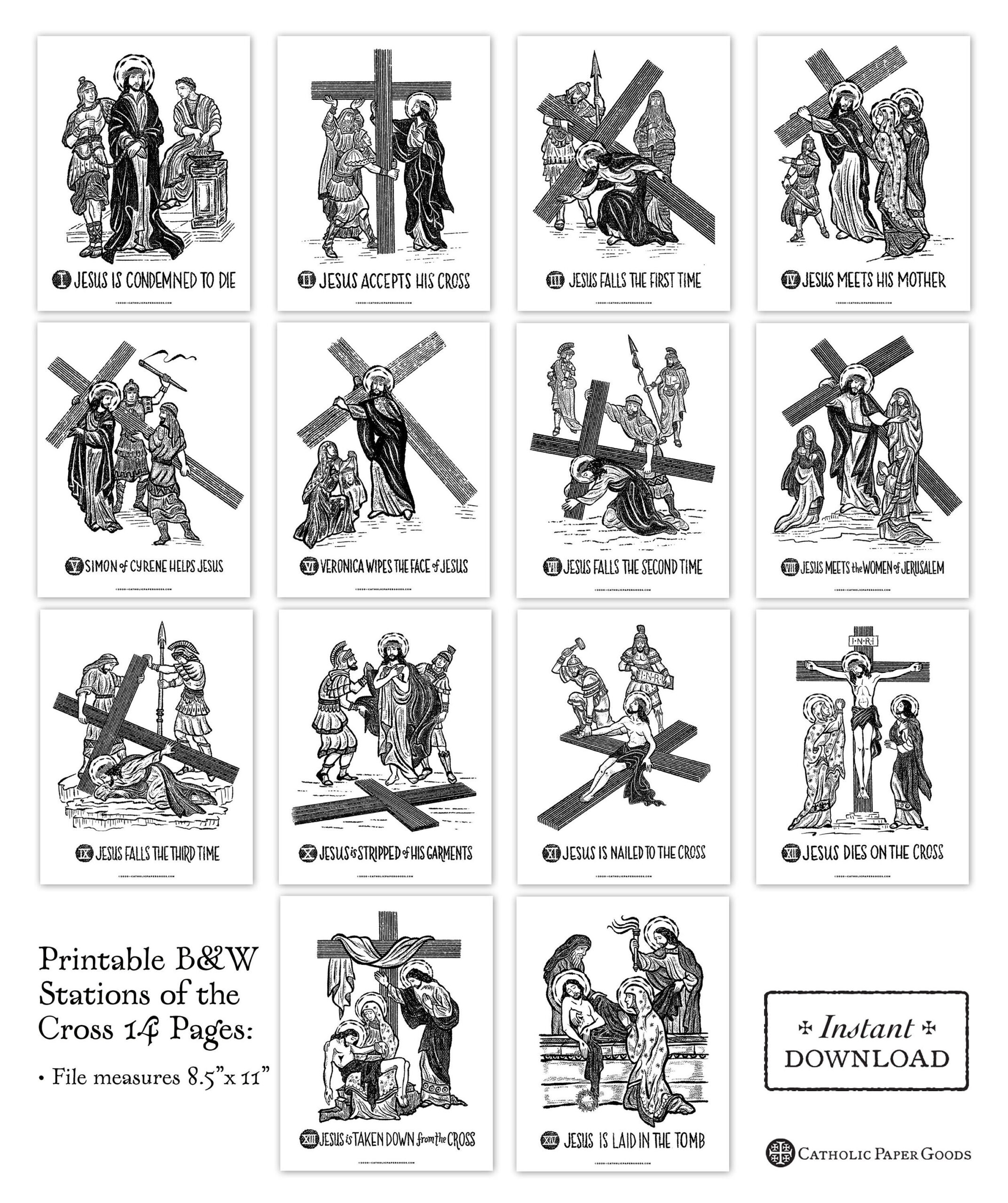 Stations Of The Cross 8.5 X 11 Black &amp;amp; White Art Prints, Printable throughout Free Printable Printable Stations of the Cross Catholic