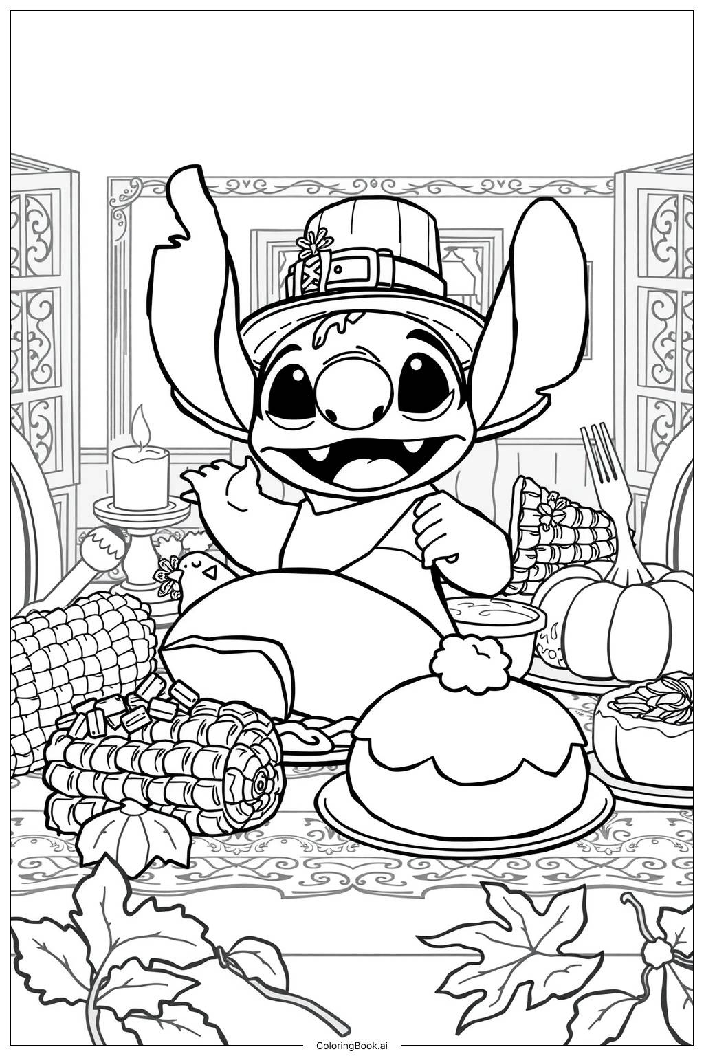 Stitch Thanksgiving Feast Coloring Page (Free Pdf&amp;amp;Png Printable) in Stitch Thanksgiving Coloring Pages Printable