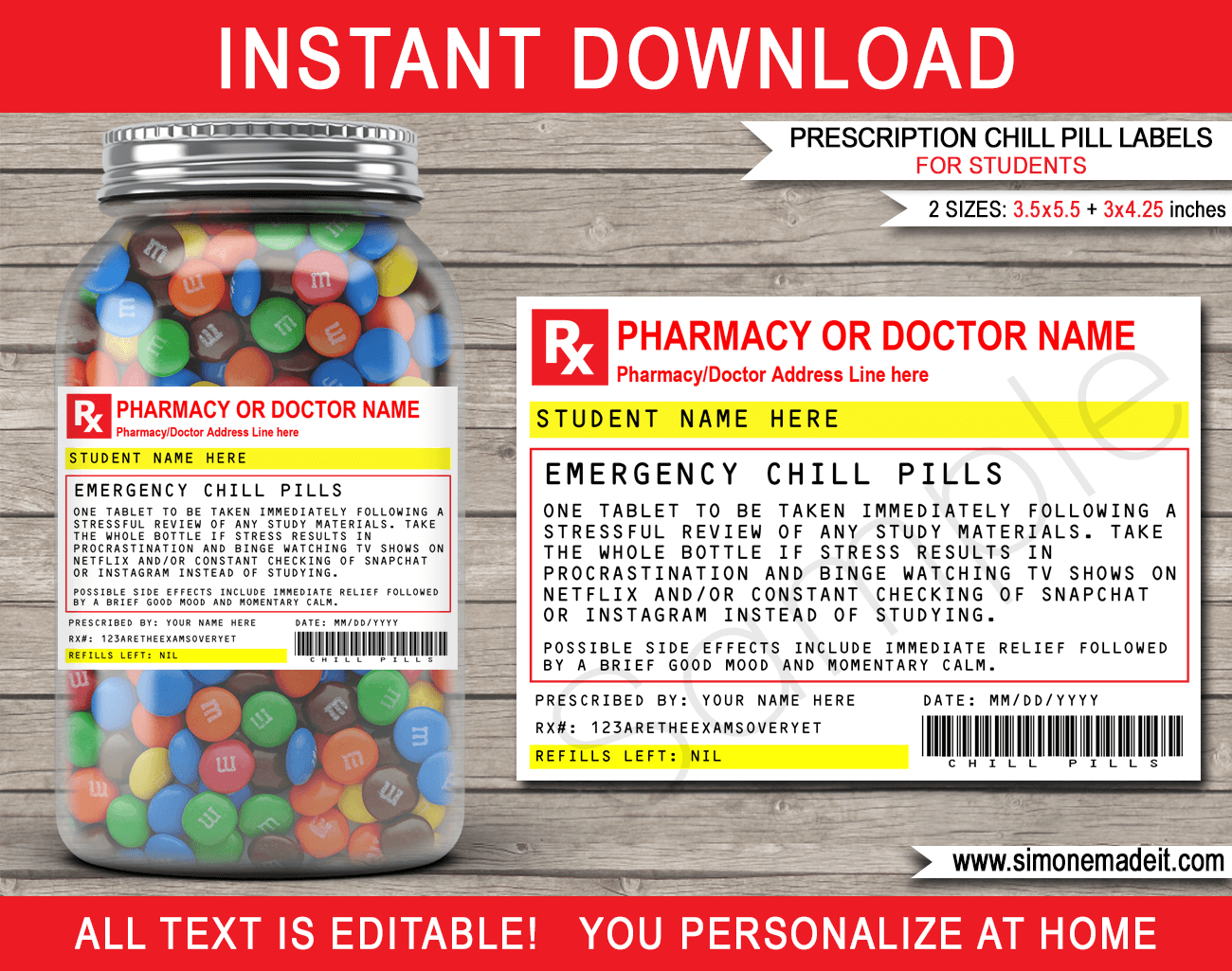 Student Prescription Chill Pills Labels - For Jars intended for Free Printable Chill Pill Jar Label Printable