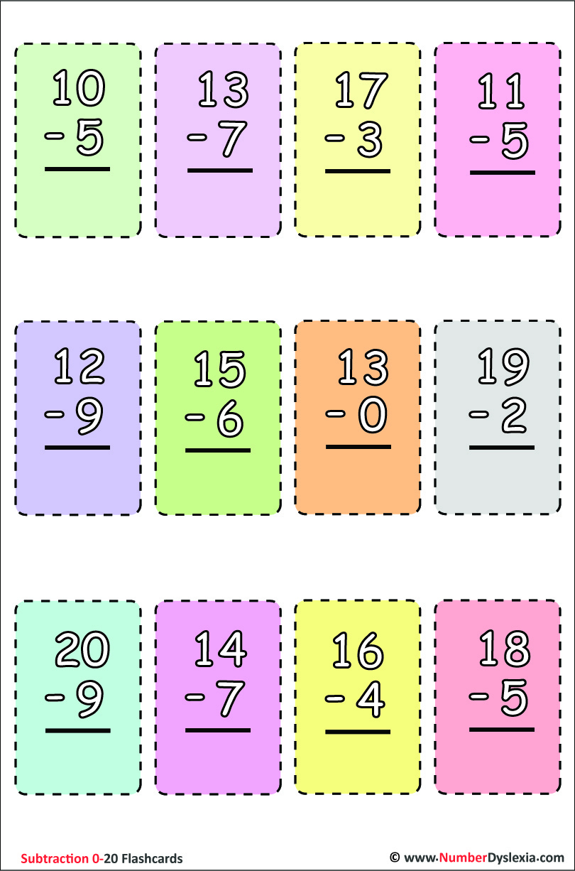 Subtraction Flash Cards Online + Printable pertaining to Printable Subtraction Flash Cards