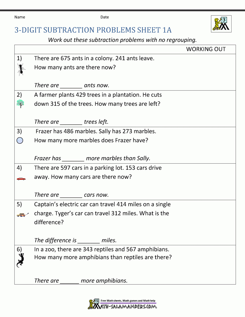 Subtraction Word Problems 3Rd Grade regarding Simple Subtraction Word Problem Worksheet