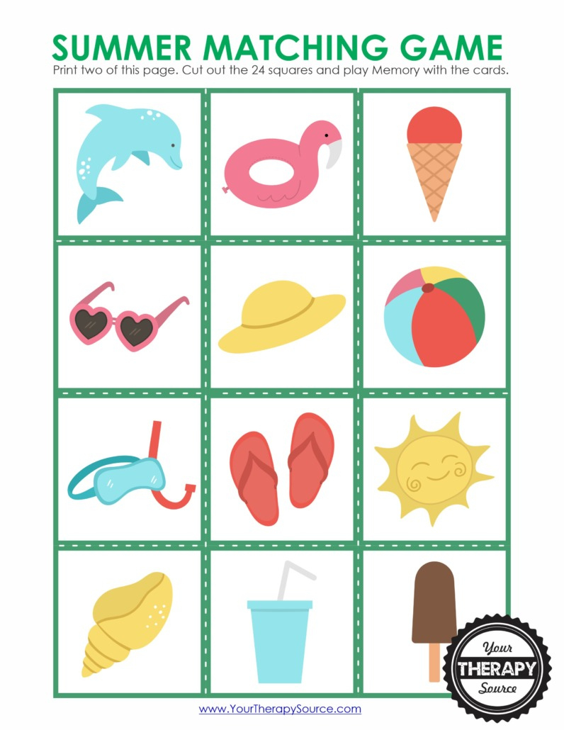 Summer Memory Game Free Printable - Your Therapy Source pertaining to Matching Games Printable Free