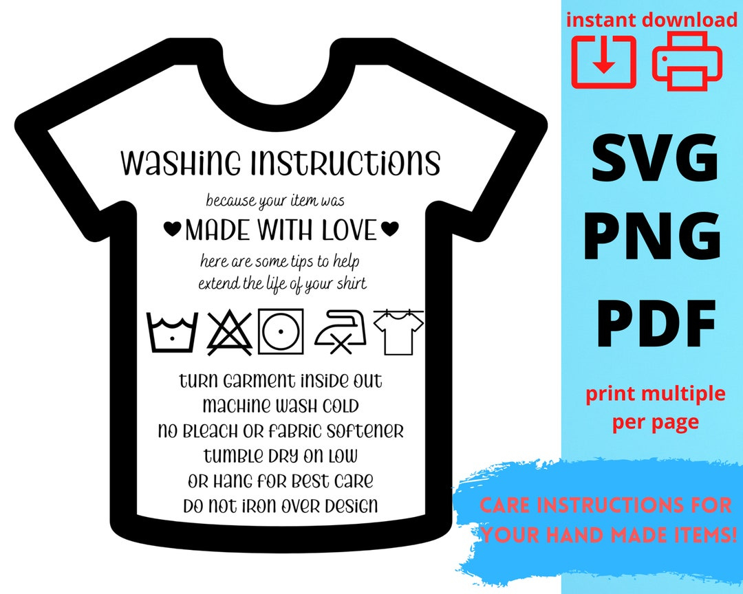 T-Shirt Care Instructions Card: Printable Garment Care (Svg, Png inside Printable Care Instructions For Htv Shirts Free