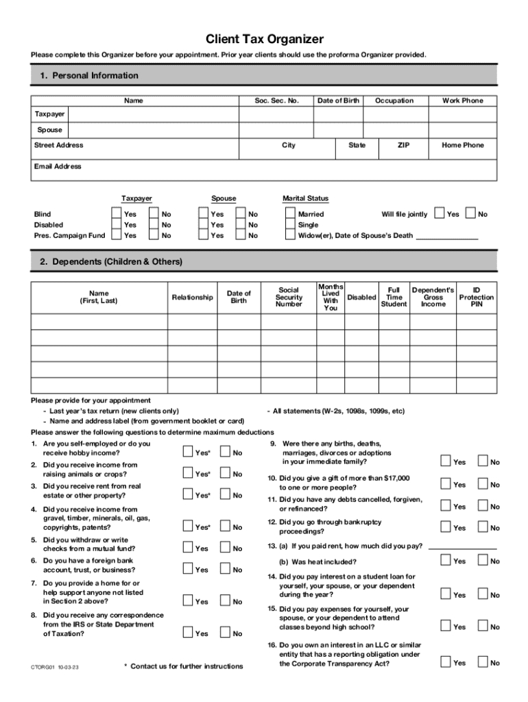 Tax Organizer - Fill Online, Printable, Fillable, Blank | Pdffiller with regard to Free Printable Tax Organizer
