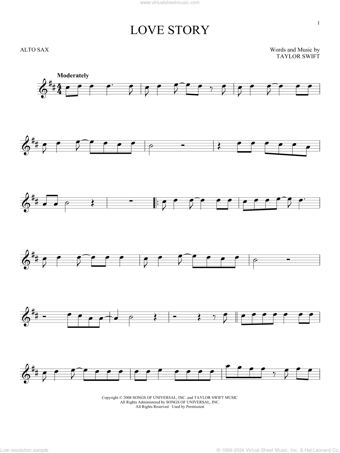 Taylor Swift: Love Story Sheet Music For Alto Saxophone Solo in Printable Sheet Music For Alto Saxophone Free
