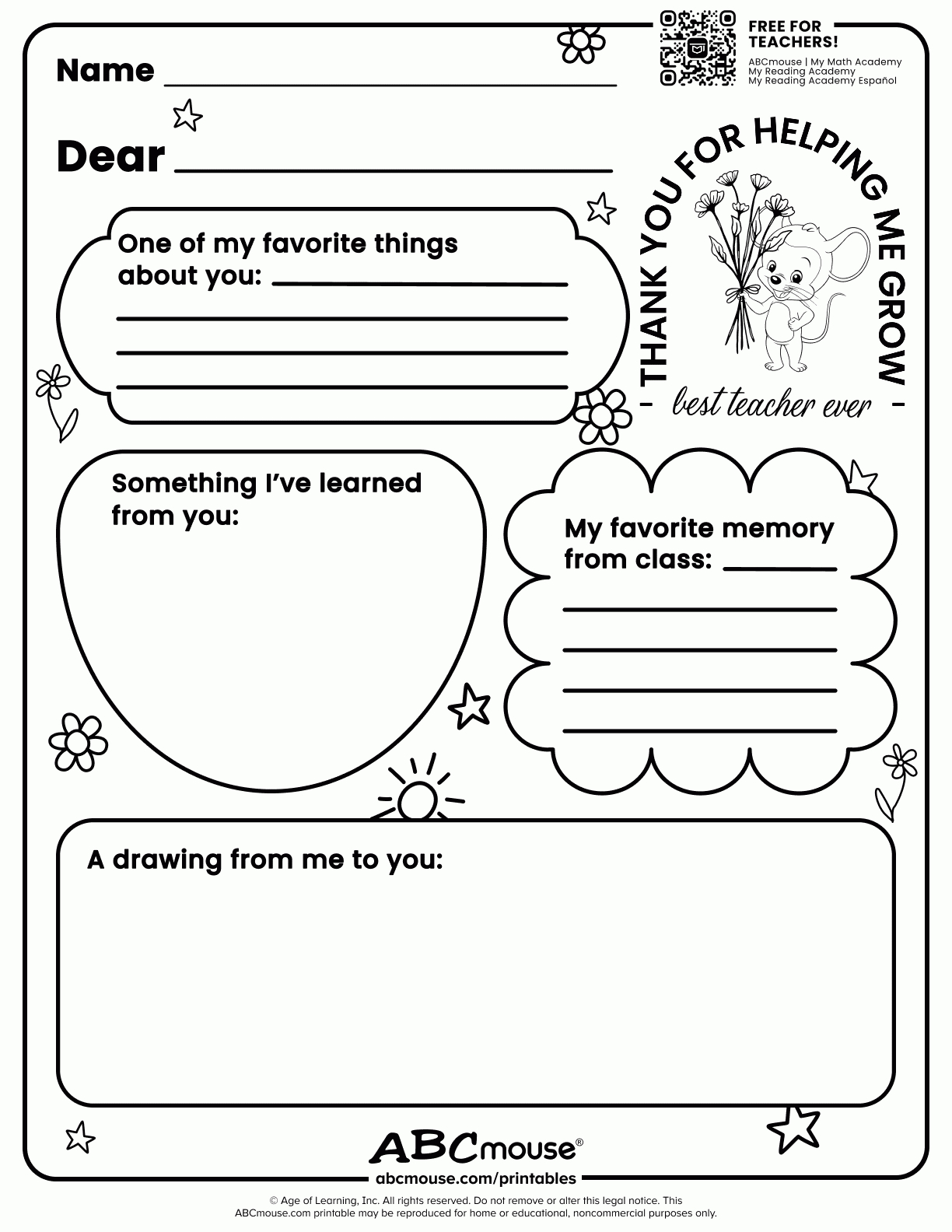 Teacher Appreciation (Free Printable!) | Abcmouse in Free Printable Worksheets For Teachers