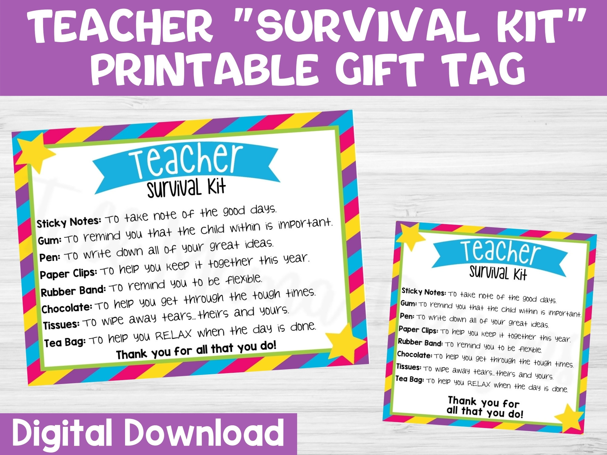 Teacher Survival Kit Printable Gift Tag, First Day Of School Gift within Free Printable Teacher Survival Kit Label Printable