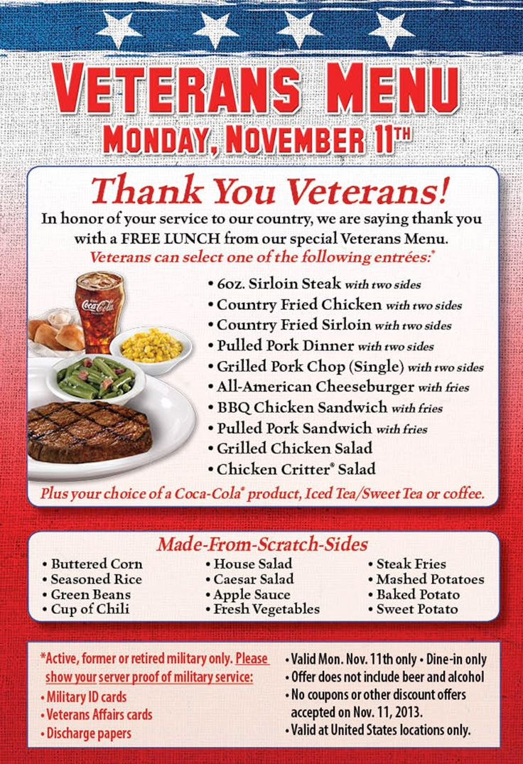 Texas Roadhouse Menu For Veterans Day with Printable List Of Veterans Day Free Meals