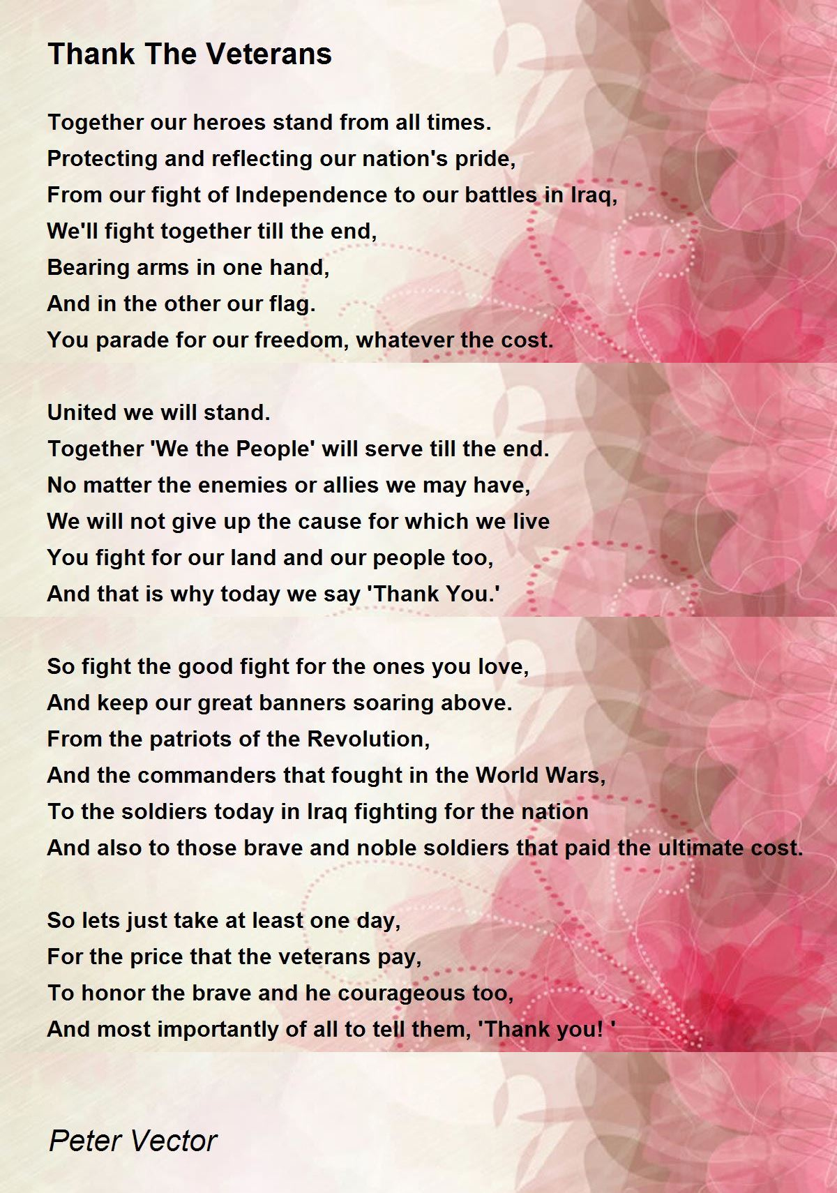 Thank The Veterans - Thank The Veterans Poempeter Vector throughout Veterans Day Thank You Poems