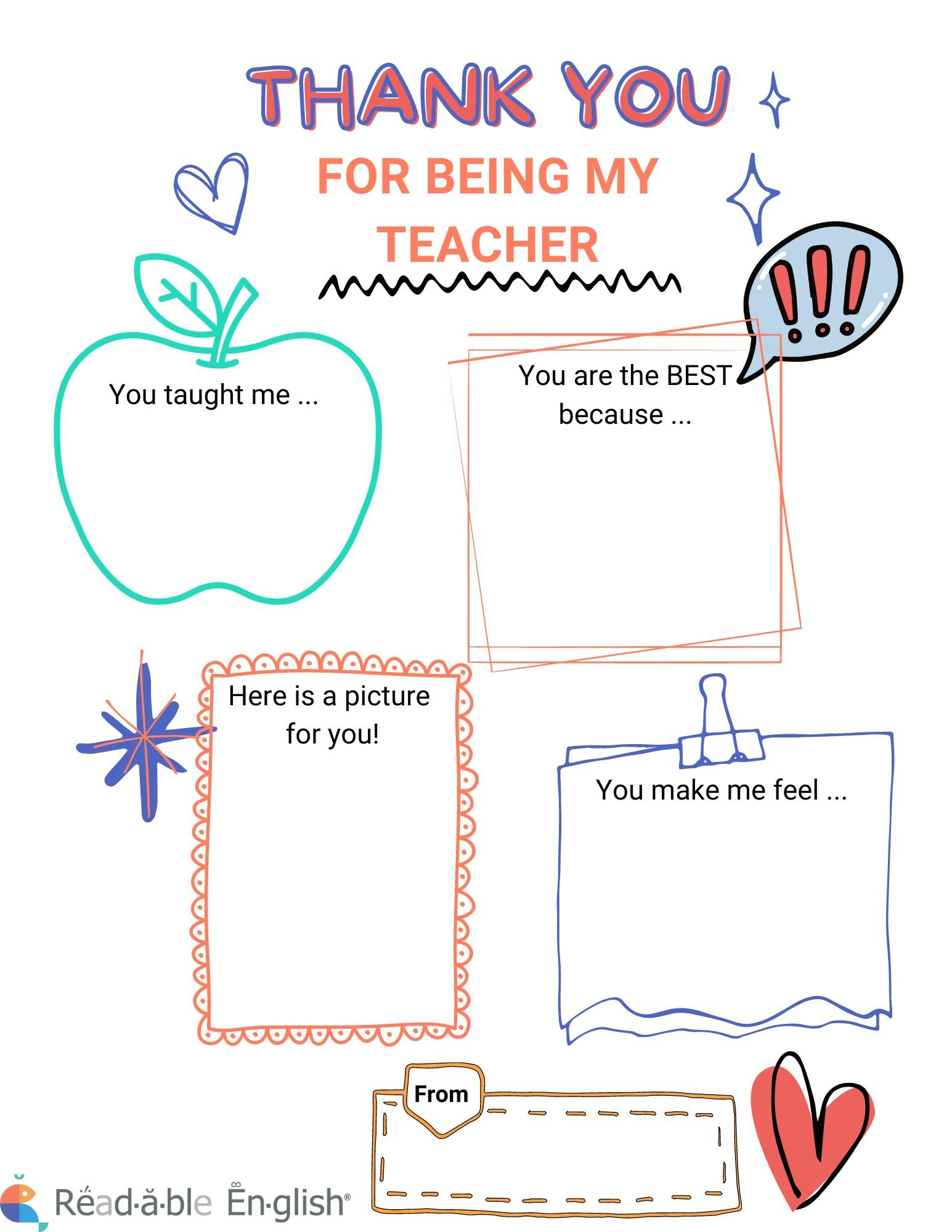 Thank You For Being My Teacher throughout I am Thankful Teacher Printable