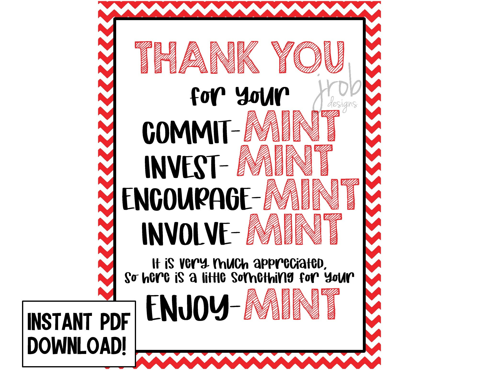 Thank You Mint Printable - Etsy within Thank You For Your Commit Mint Free Printable