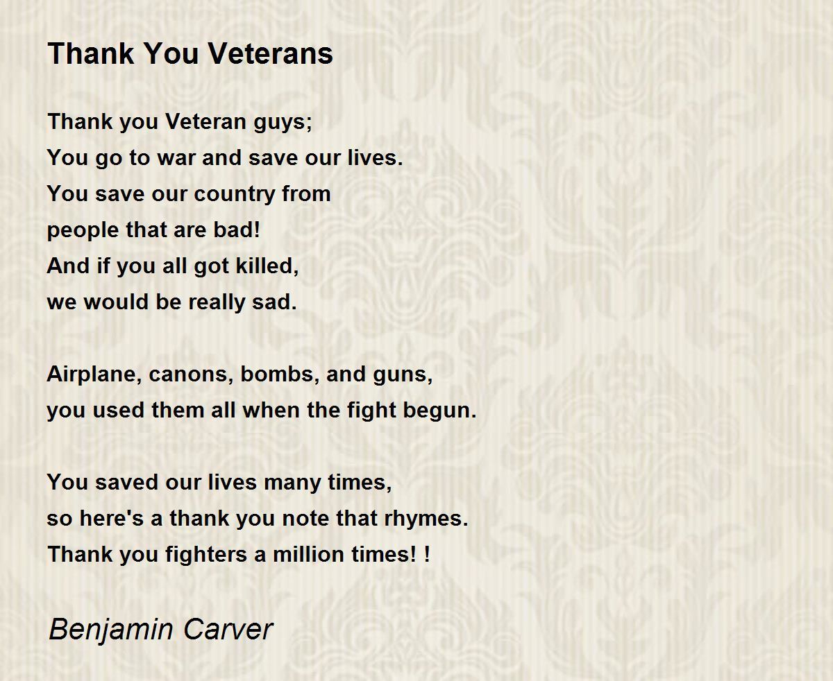 Thank You Veterans - Thank You Veterans Poembenjamin Carver pertaining to Veterans Day Thank You Poem