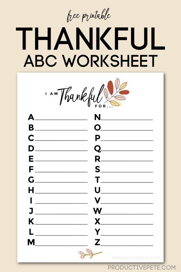 Thankful Abc Worksheet | Free Printable For Gratitude List At within Printable Thanksgiving Thankful List