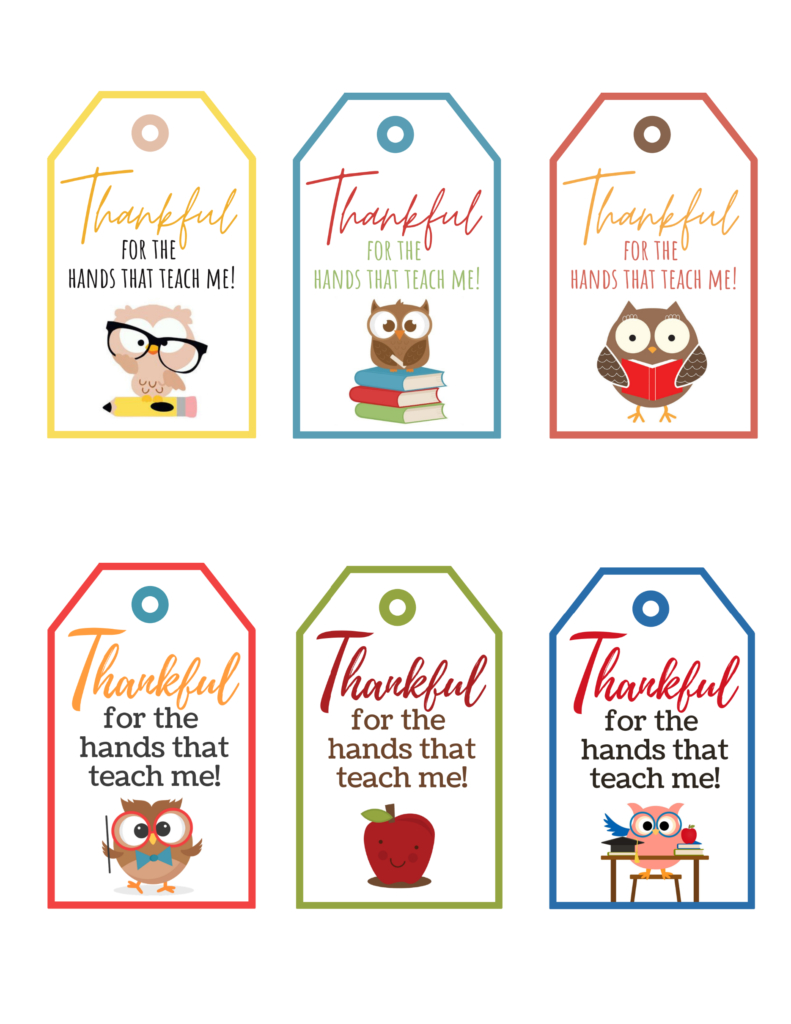 Thankful For The Hands That Teach Me Free Printable Gift Tags with I Am Thankful Teacher Printable