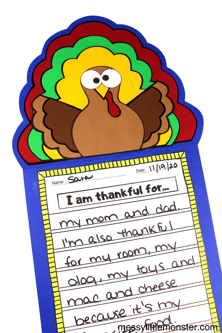 Thankful Turkey Craft And I Am Thankful For Printable - Messy in Printable I am Thankful For Writing Prompt
