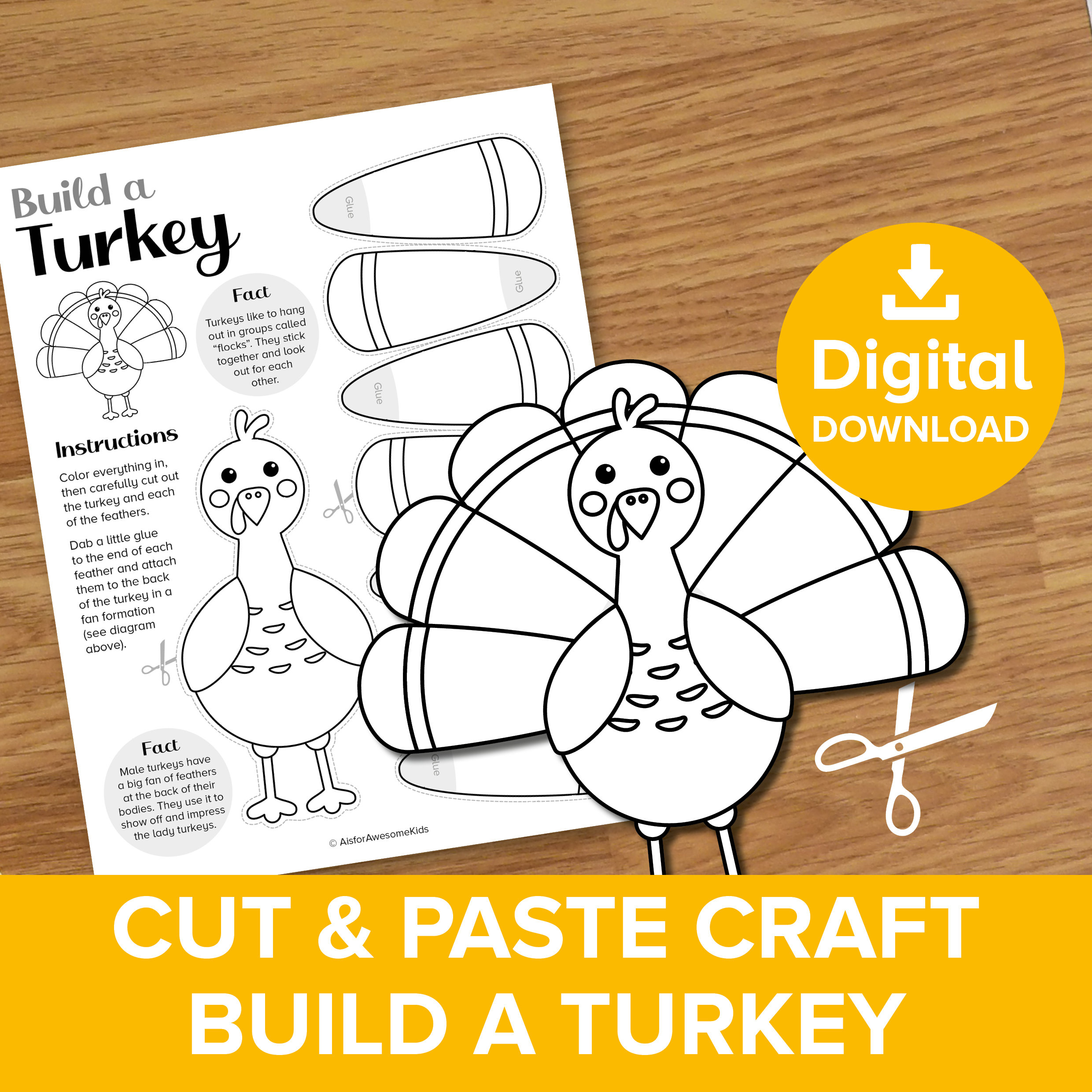 Thankful Turkey Cut & Paste Craft, Build A Thanksgiving Bird within Thanksgiving Cut and Paste Printable