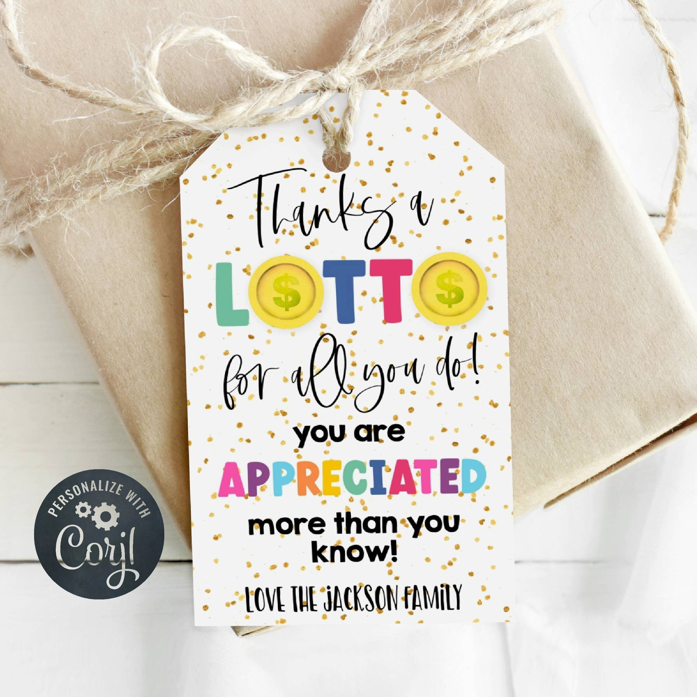 Thanks A Lotto Appreciation Gift Tag Template, Printable Teacher for Lottery Ticket Teacher Appreciation Free Printable