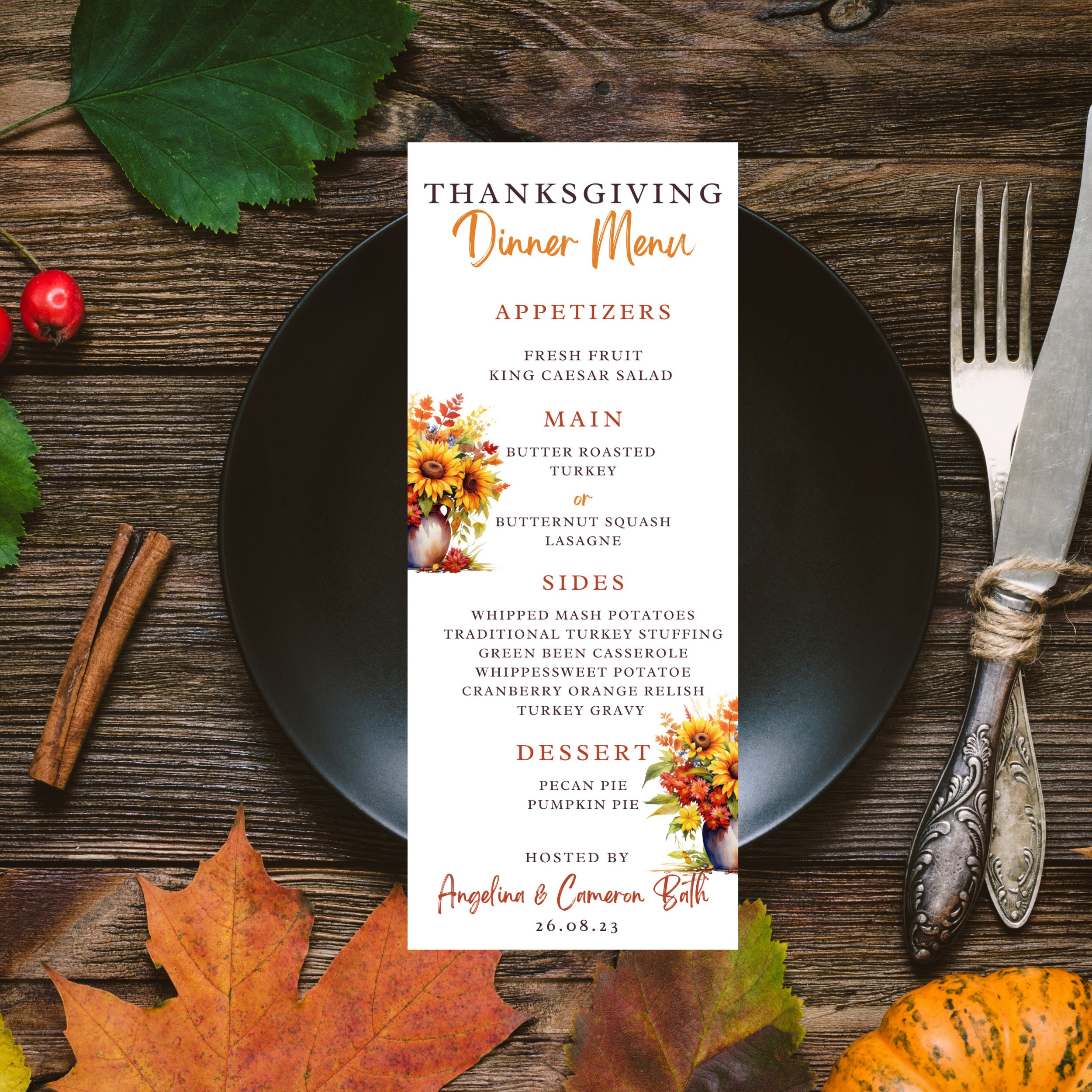 Thanks Giving Dinner Menu -Instant Download,Editable,Printable with regard to Thanksgiving Menu Template Editable