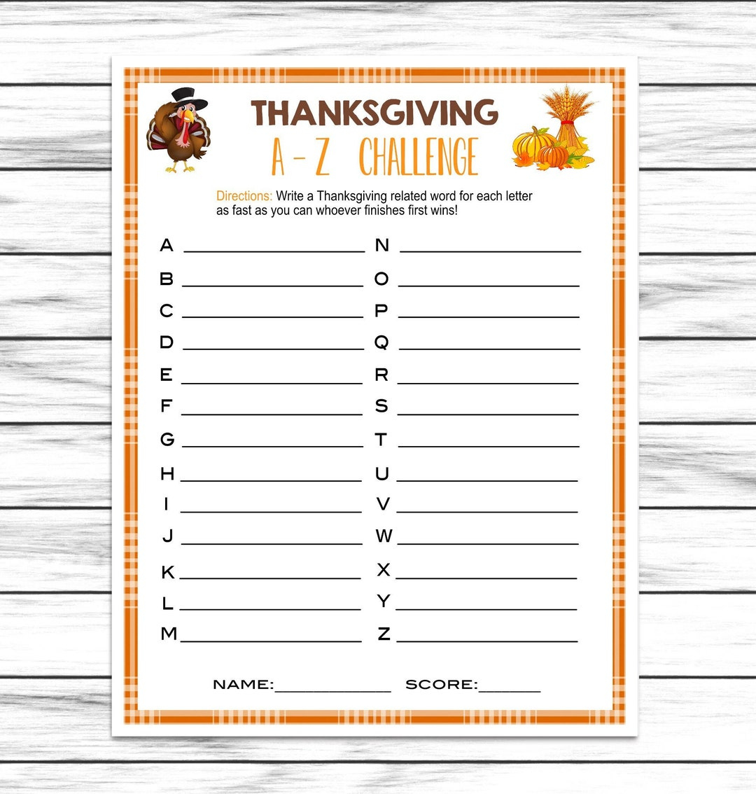 Thanksgiving A-Z Wortspiel, Ausdruckbares Oder Virtuelles Türkei with regard to Thanksgiving Challenge Worksheet