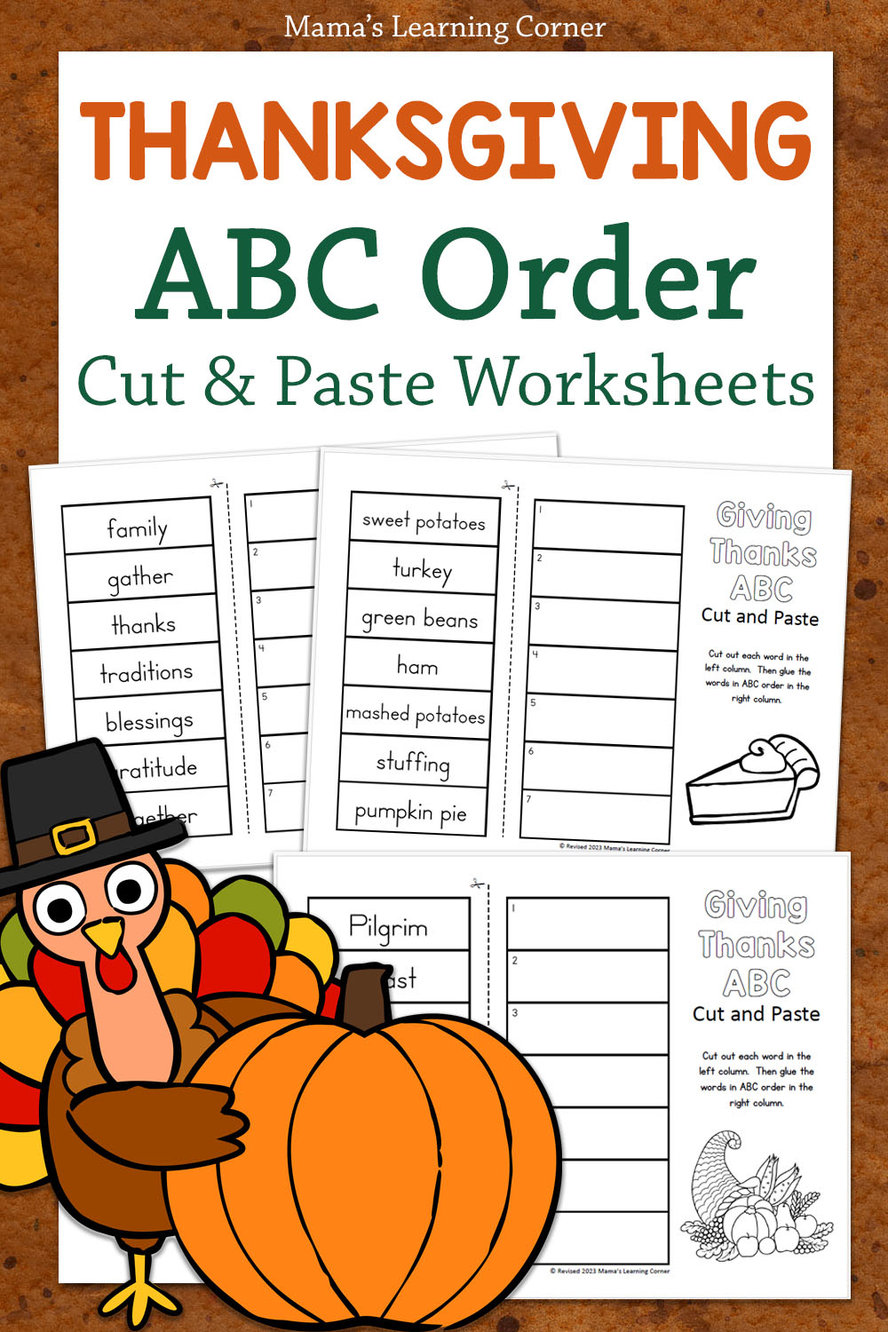 Thanksgiving Abc Order Cut And Paste Worksheets - Mamas Learning for Thanksgiving Abc Order Worksheets