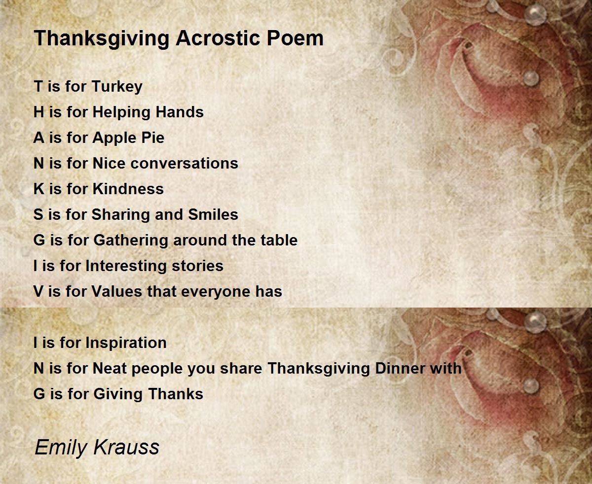 Thanksgiving Acrostic Poem - Thanksgiving Acrostic Poem Poem in Acrostic Poem For Thanksgiving Day
