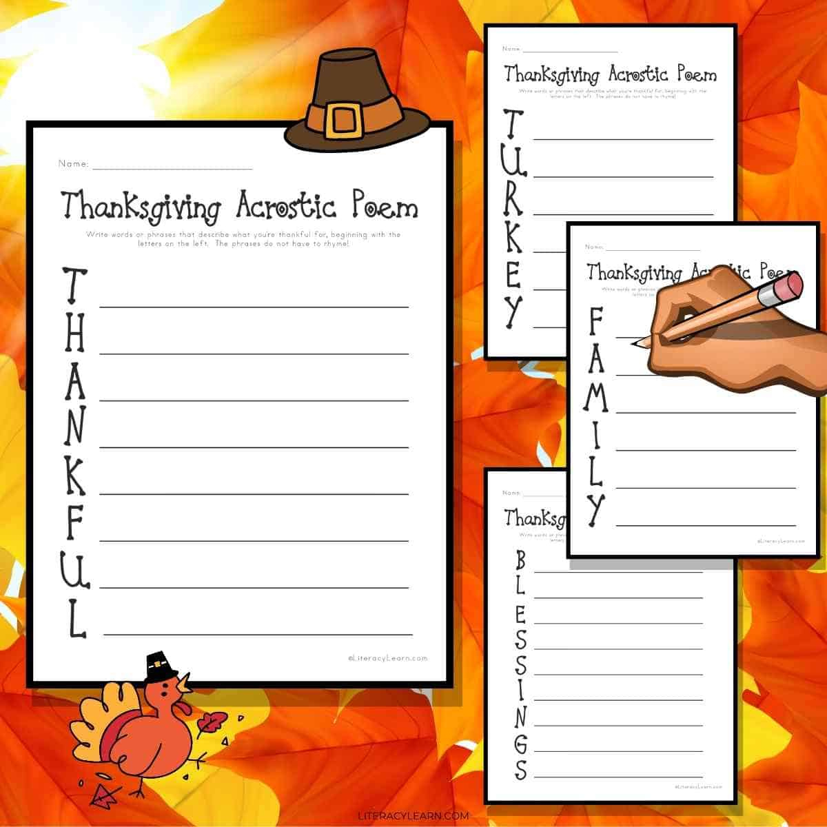 Thanksgiving Acrostic Poems - 4 Free Printables - Literacy Learn in Thanksgiving Acronym Poem