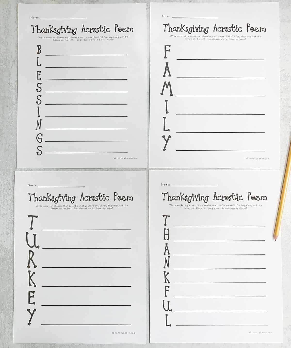 Thanksgiving Acrostic Poems - 4 Free Printables - Literacy Learn inside Thanksgiving Acrostic Poem