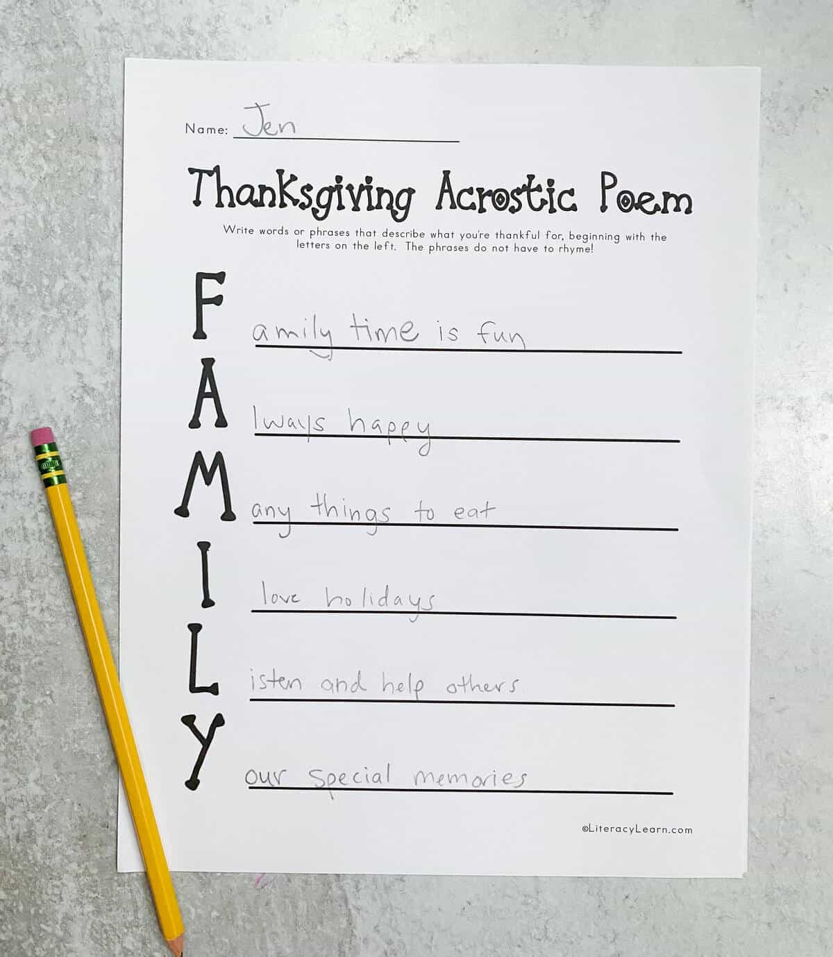 Thanksgiving Acrostic Poems - 4 Free Printables - Literacy Learn regarding Happy Thanksgiving Acrostic Poem