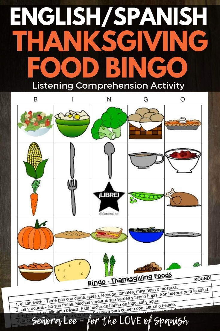 Thanksgiving Activity In Spanish - Food Bingo throughout Thanksgiving Bingo Printable Mes English