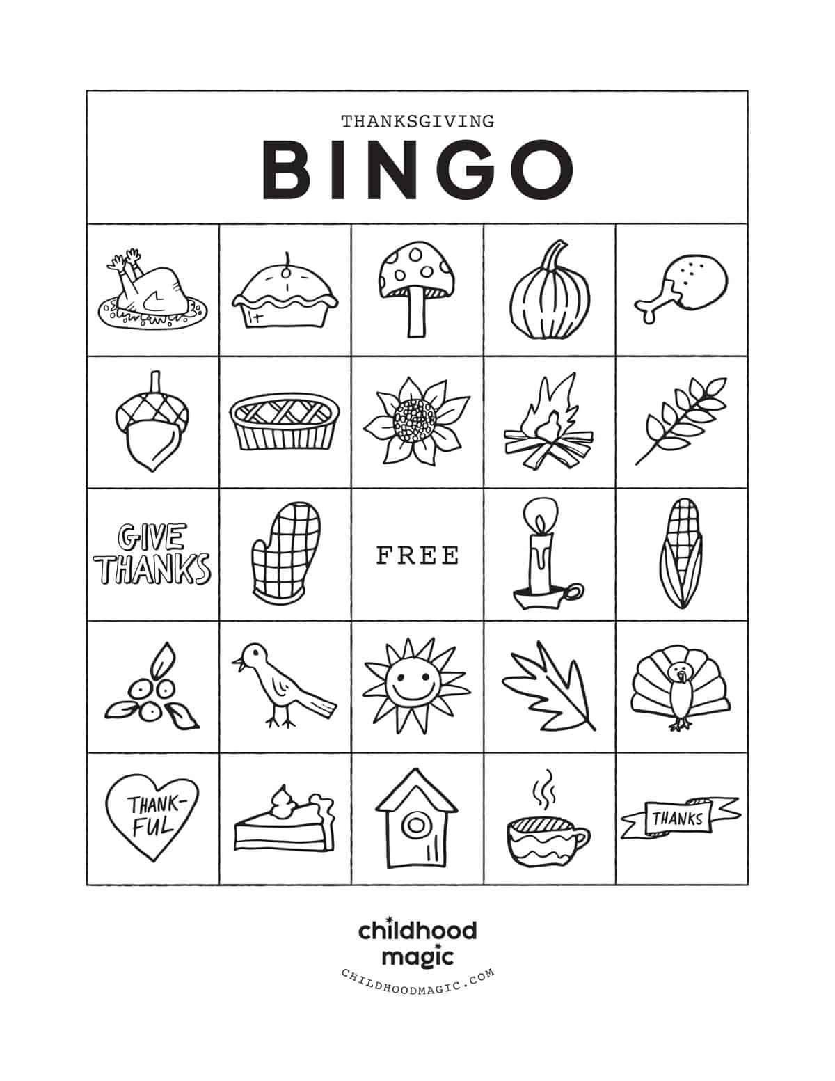 Thanksgiving Bingo - Childhood Magic with regard to Thanksgiving Bingo For Kids Printable