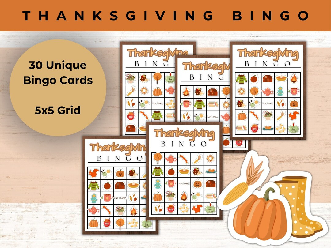 Thanksgiving Bingo Game: 30 Unique Cards (Pdf Jpg Png) - Etsy for Thanksgiving Christian Bingo Printables