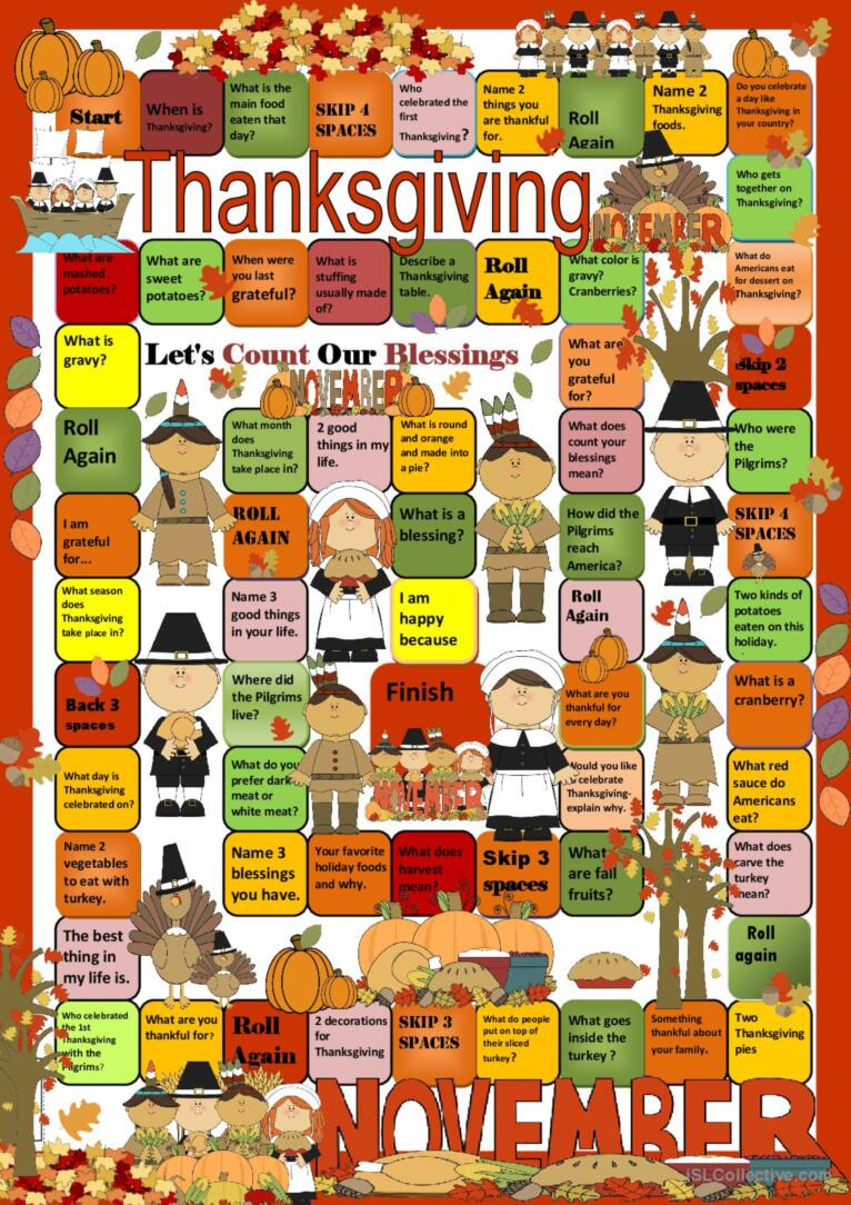 Thanksgiving Boardgame Board Game: English Esl Worksheets Pdf &amp;amp; Doc for Thanksgiving Board Games Printable