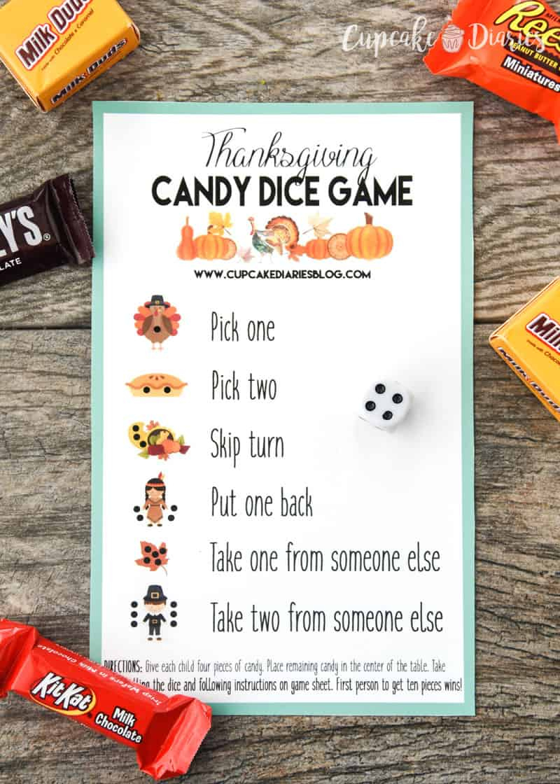 Thanksgiving Candy Dice Game - Printable Game For Kids - Cupcake within Thanksgiving Dice Game Printable