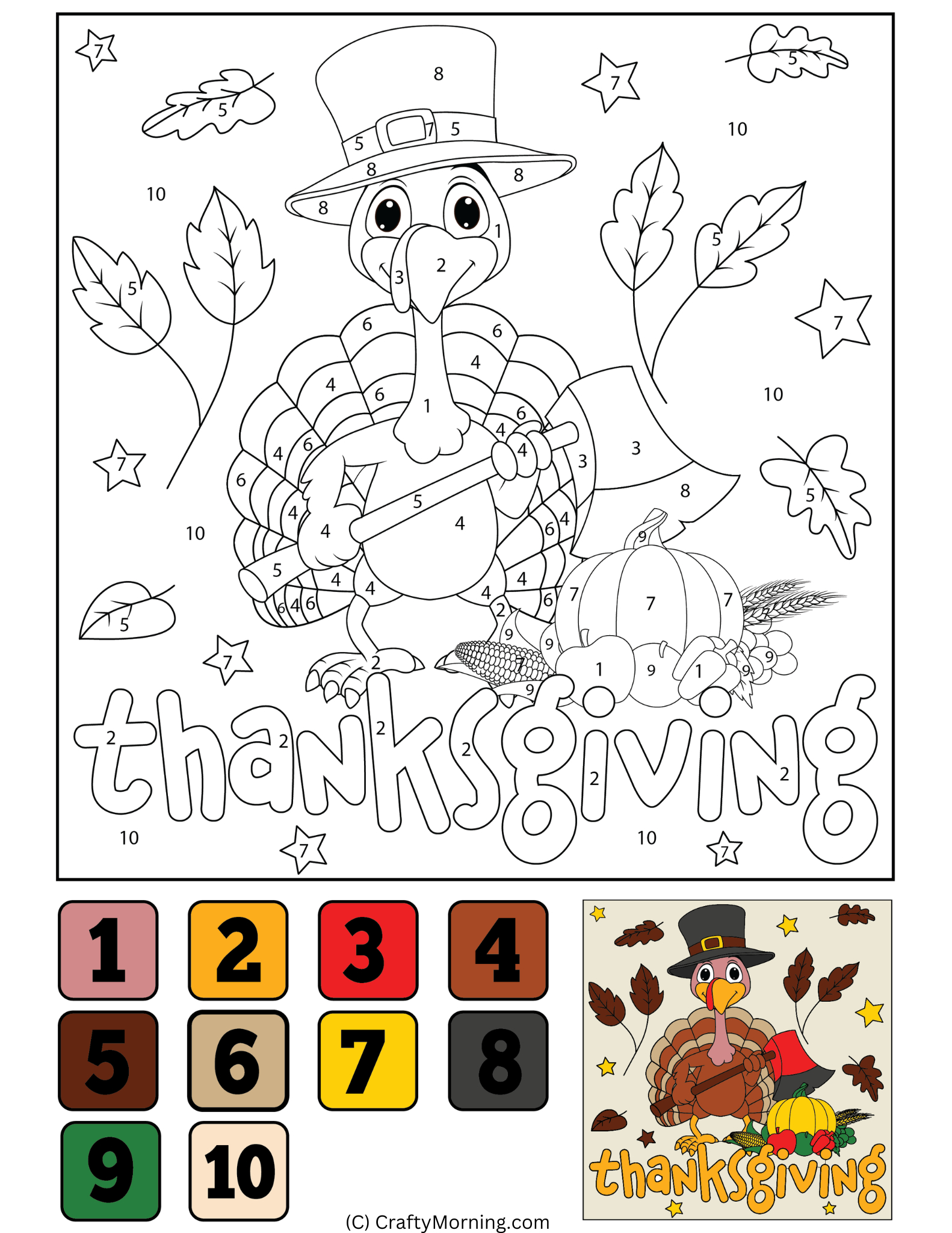 Thanksgiving Colornumber (Free Printables) - Crafty Morning inside Thanksgiving Color By Number Printable