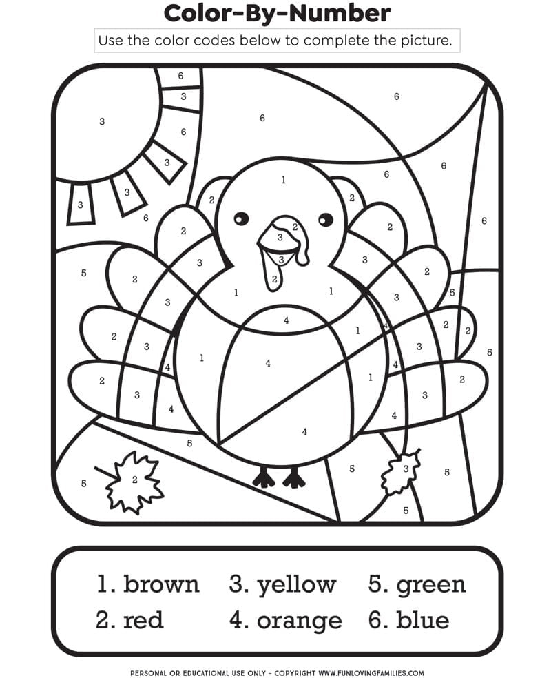 Thanksgiving Colornumber Printable Kids Activity - Fun Loving intended for Thanksgiving Color By Number Printable