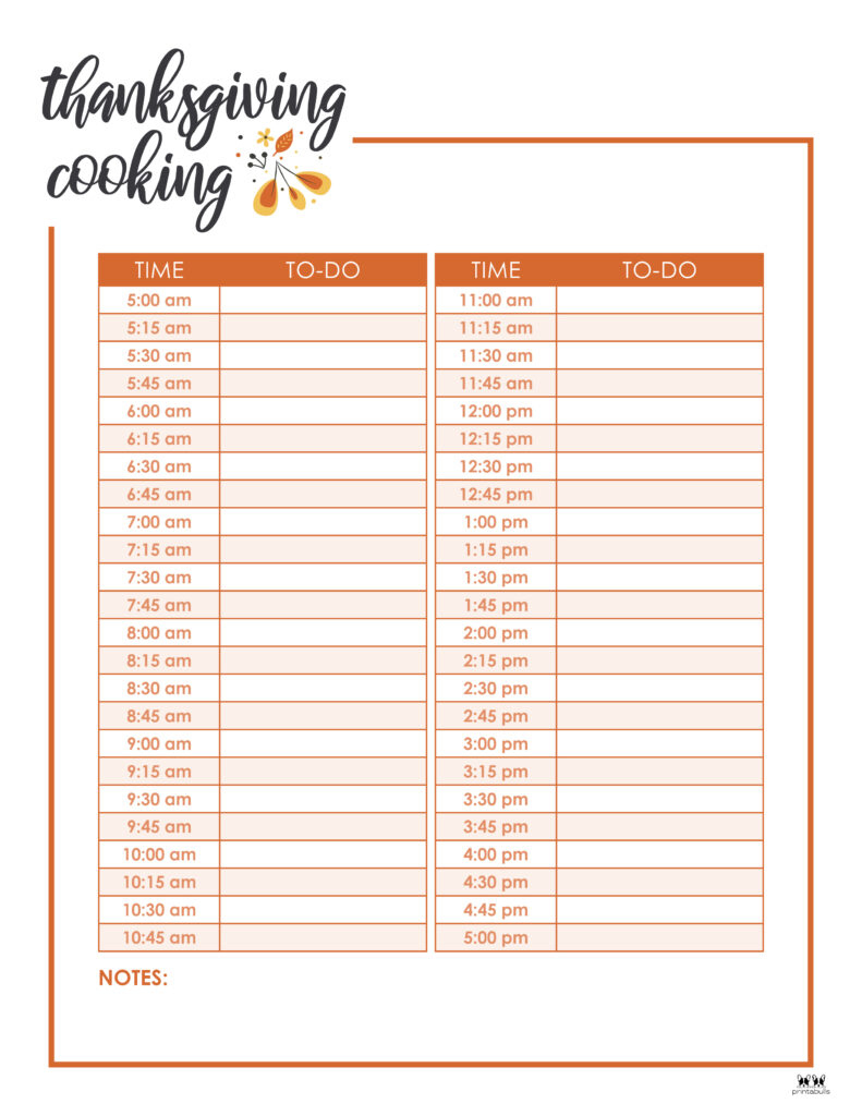 Thanksgiving Cooking Schedules - Free Printables | Printabulls for Thanksgiving Cooking Schedule Printable