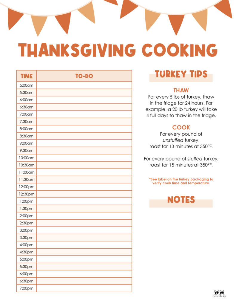 Thanksgiving Cooking Schedules - Free Printables | Printabulls pertaining to Thanksgiving Cooking Schedule Printable